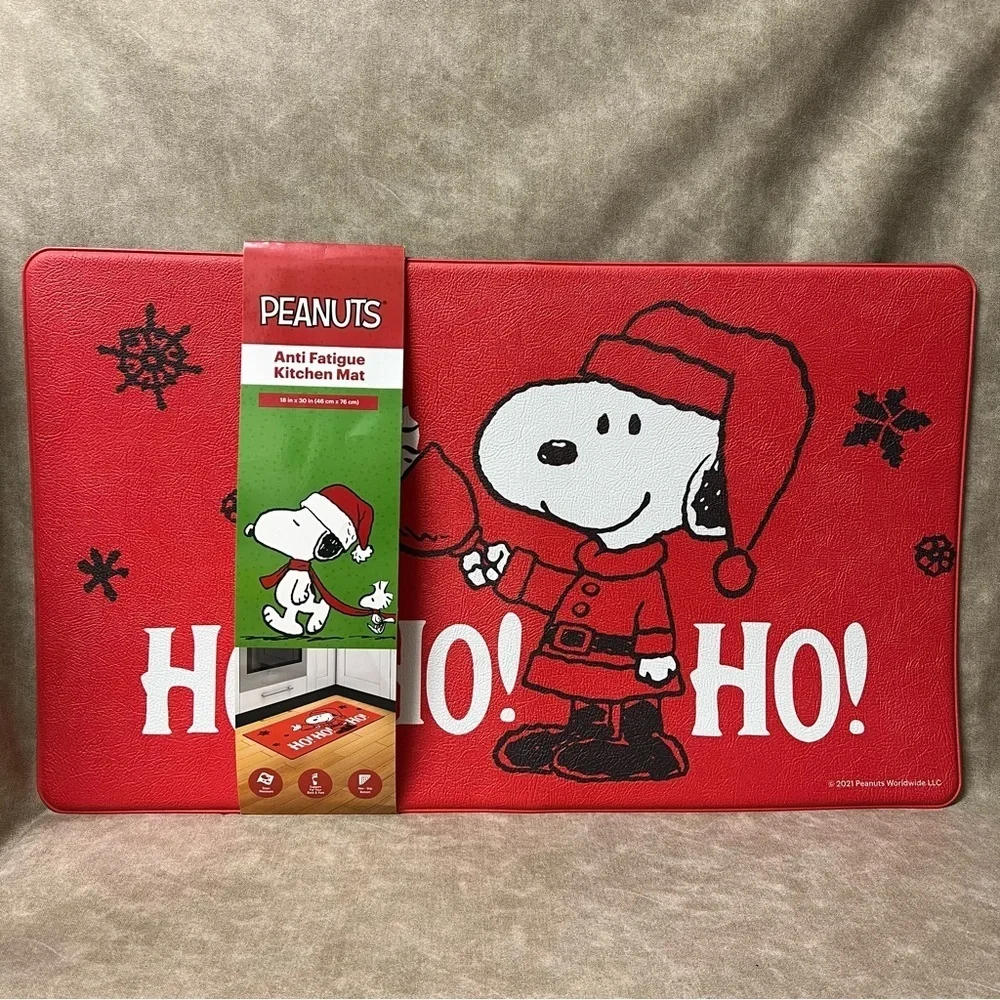 PEANUTS SNOOPY HO! HO! HO! CHRISTMAS RED Anti-Fatigue Kitchen MAT 18x30 New